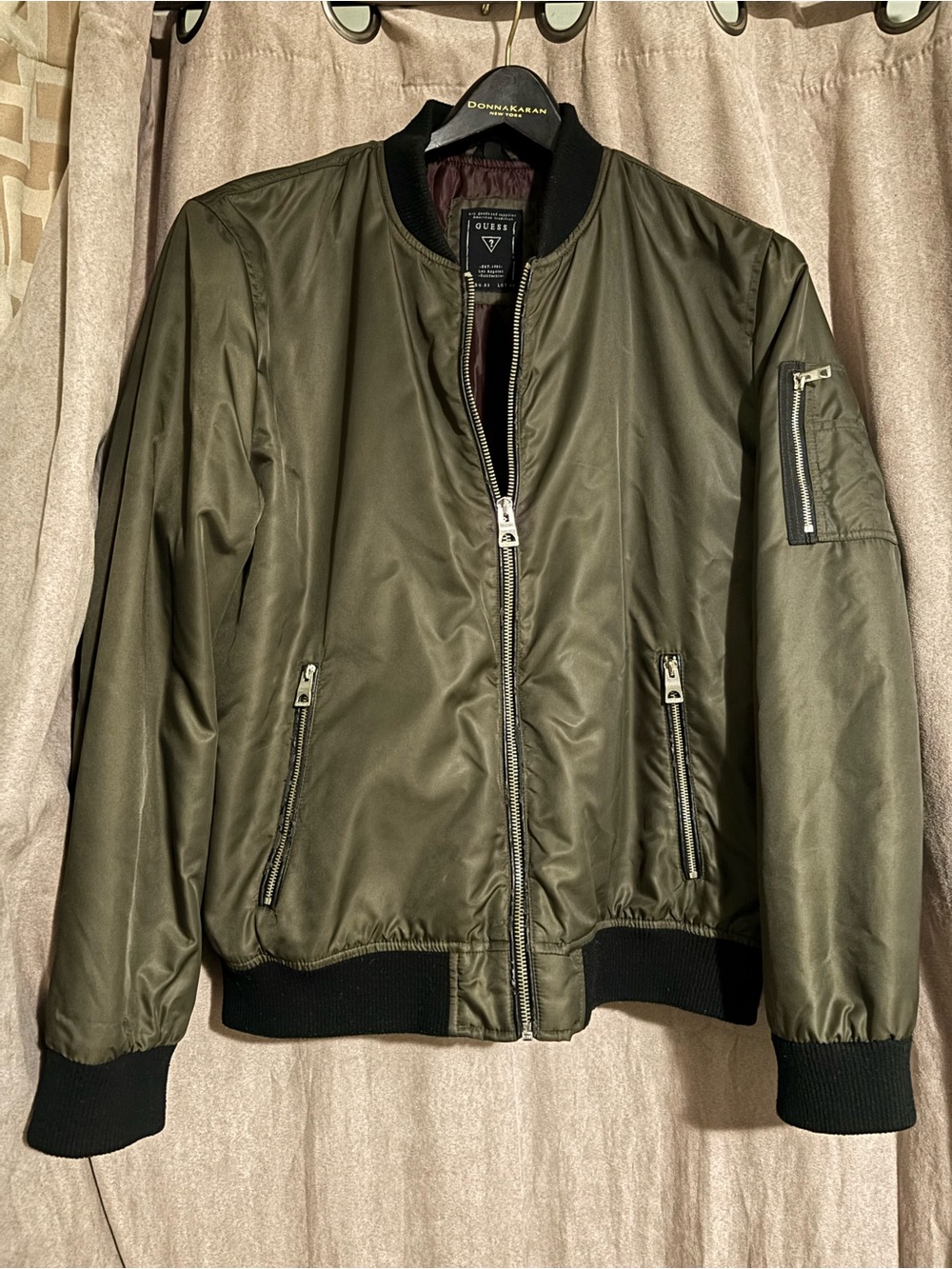 Guess Olive Green Bomber Jacket with Black Trim